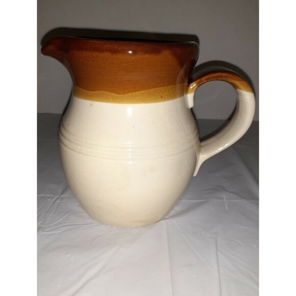 Vintage Earth Tone Stoneware Pitcher/ Kitchen Utensil Holder 6 Inch Bohemian - Picture 2 of 5